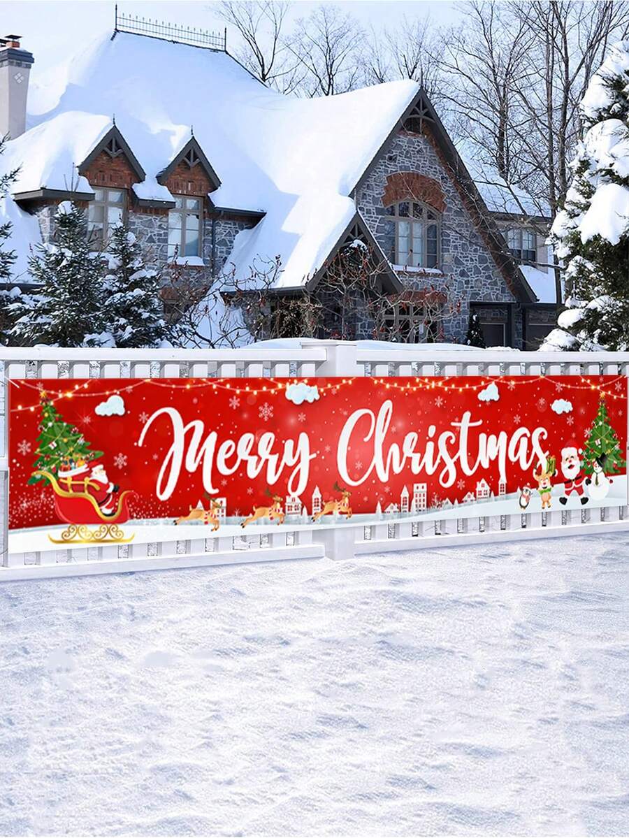 1 Biểu ngữ chủ đề Giáng sinh, Ông già Noel dễ thương cầm quà Người tuyết, Giáng sinh vui vẻ, Biểu ngữ Polyester, Trang trí không khí Giáng sinh, Halloween, Trang trí Halloween - Nhiều màu - Xem 1