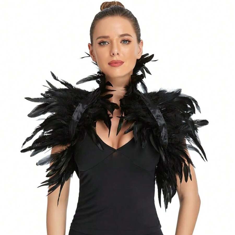 Gothic Feather Shoulder Piece   Swan Costume For Halloween Festivals - Black - View 1