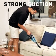 CascadeVac 2000mAh便携式手持吸尘器，强劲吸力，USB充电迷你吸尘器，配备多种配件，适用于汽车、家庭、办公室和缝隙清洁。 - 藍黃色 - 查看 7