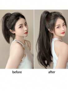 Natural Wavy High Heat Resistant Fiber Ponytail Claw Clip - Brown Black 4# - View 3