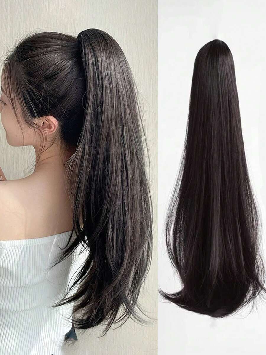 Natural Wavy High Heat Resistant Fiber Ponytail Claw Clip - Brown Black 4# - View 1