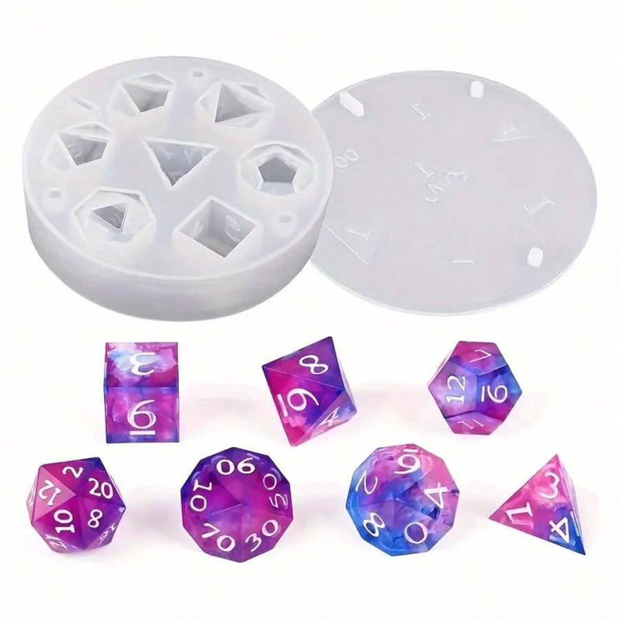 1pc Resin Dice Mold, Resin Dice Silicone Mold, 7 Cavity Sharp-Edged Polyhedron Dice Silicone Mold, For Epoxy Resin Casting DIY Standard Dice Tabletop Board Game Hobbyist Gift, Soft Clay Jewelry DIY - Mould - View 1