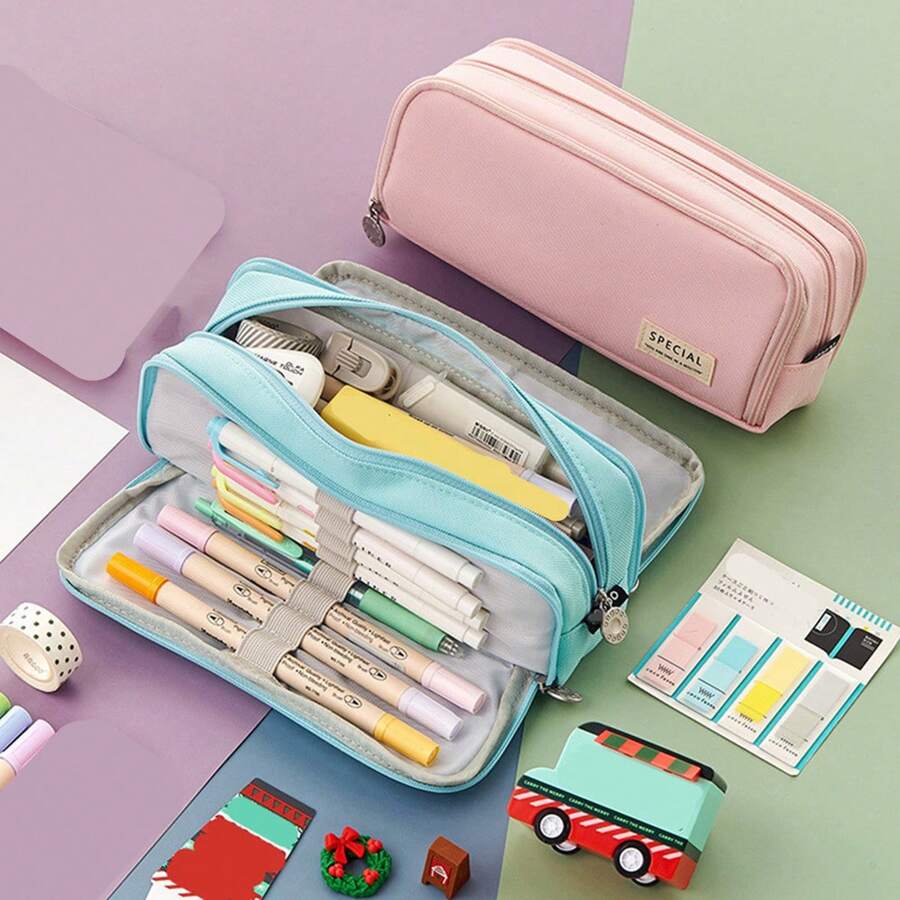 3-Layer Large Capacity Pencil Case, School Multifunction Double-Zipper Pencil Pouch, Stationery Supplies, Desk Storage Bag, Education Gifts, Creative Cosmetic Bags Back To School,Back To School,School Supplies - 21cm*9cm*5cm - View 1