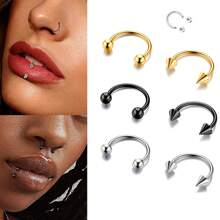 2pcs/Set 16G Horseshoe Nose Ring Stainless Steel Hypoallergenic 18K Gold Plated Black 8mm 10mm For Nose,Lip,Earrings,Septum,Cartilage Piercing,Unisex, Fashion Style,Body Jewelry For Men & Women