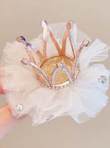 1 Piece Of Children's Mesh Crown Hairpin Princess Crown Headdress Super Fairy Baby Girl Photo Internet Celebrity Birthday First Birthday Little Girl Hair Accessories - Mesh Crown Hairpin - View 7