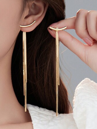 2pcs/4pcs Long Tassel Pendant Earrings, Gold Color, Punk Style, Fashion, Luxury Elegant, High-End, Metal Chain Earrings, Suitable For Women And Teenage Girls, Party, Vacation, Daily Wear, Bridesmaid Jewelry