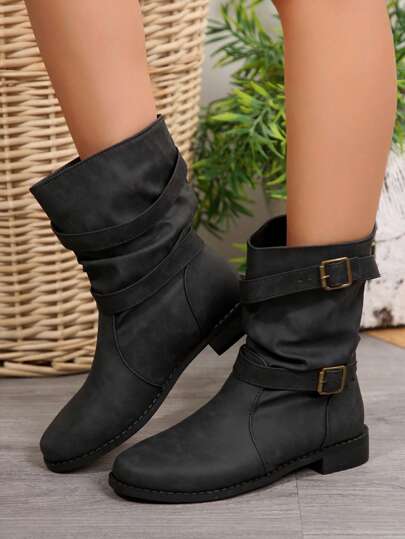 Women's Autumn/Winter New Double Buckle Knight Boots/Thick Sole Western Cowboy Boots/Fashion Outdoor Ladies Boots