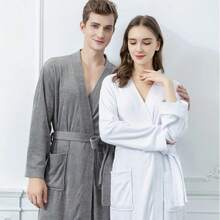 1pc Soft Bath Robe, Unisex Adult House Bathrobe For Spa, Hotel, Salon, Absorbent & Quick Dry, Relaxed Fit, Multiple Colors, Simple Design, Bathroom & Home Essentials - Multicolor - View 3