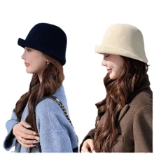 1PC 千鸟格蝴蝶结毡软呢帽爵士帽冬季新款奢华品牌女士渔夫帽户外保暖天鹅绒格子优雅时尚羊绒羊毛盆地毛绒渔夫帽巴拿马帽批发蝴蝶结 - 千鳥格 - 查看 3