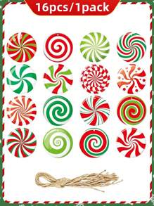 16 piezas Decoraciones navideñas, adornos colgantes de árbol de Navidad con forma de caramelo, decoraciones para fiestas navideñas de invierno, adornos colgantes de caramelos navideños, decoraciones perfectas para fiestas temáticas, decoraciones para fiestas familiares navideñas - Multicolor - Ver 13
