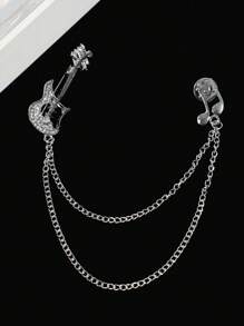 1pc Men's Fashion Gold/Silver Violin Guitar Crown Rhinestone Tassel Decor Musical Theme Brooch Pin For Suit Shirt Jacket Accessory, Party Wear - Multicolor - View 13