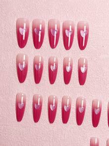 30件装长款日系ins风粉色可爱猫眼美甲甜美温柔渐变优雅长尖头指甲适合女性美甲装饰+1片果冻胶+1条摩擦条 - 彩色 - 查看 4