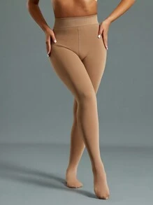 1条女士600D高弹彩色加绒保暖连裤袜，时尚简约，舒适保暖 - 咖啡棕 - 查看 4