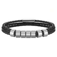 Anpassat efternamn för män, 3-lagers magnetiskt läderarmband, 20 cm 22 cm guld/silver, personliga pärlor i rostfritt stål, lasergraverat efternamn, datum, födelsedagspresent, julklapp, farsdagspresent - Silver - Visa 22