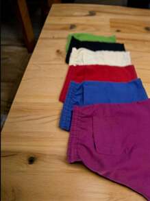 Men's Linen Shorts (PREMIUM) Plain - 紫色 - 查看 1