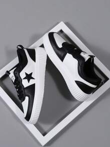 秋冬女鞋时尚舒适轻便白黑色运动鞋女运动休闲鞋 - 黑與白 - 查看 3