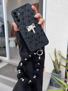 1 个黑色 TPU 手机壳，带黑白猫图案，具有防撞保护作用，1 个配套黑色毛绒球手机带，适用于 iPhone、Galaxy、Redmi、OPPO 手机