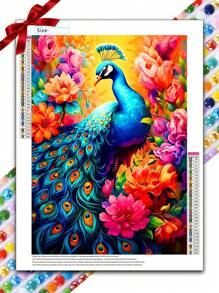 1 套 5D 创意孔雀花卉簇钻石画，现代艺术钻石刺绣，全圆形马赛克钻石装饰，适用于家庭客厅 - 彩色 - 查看 2