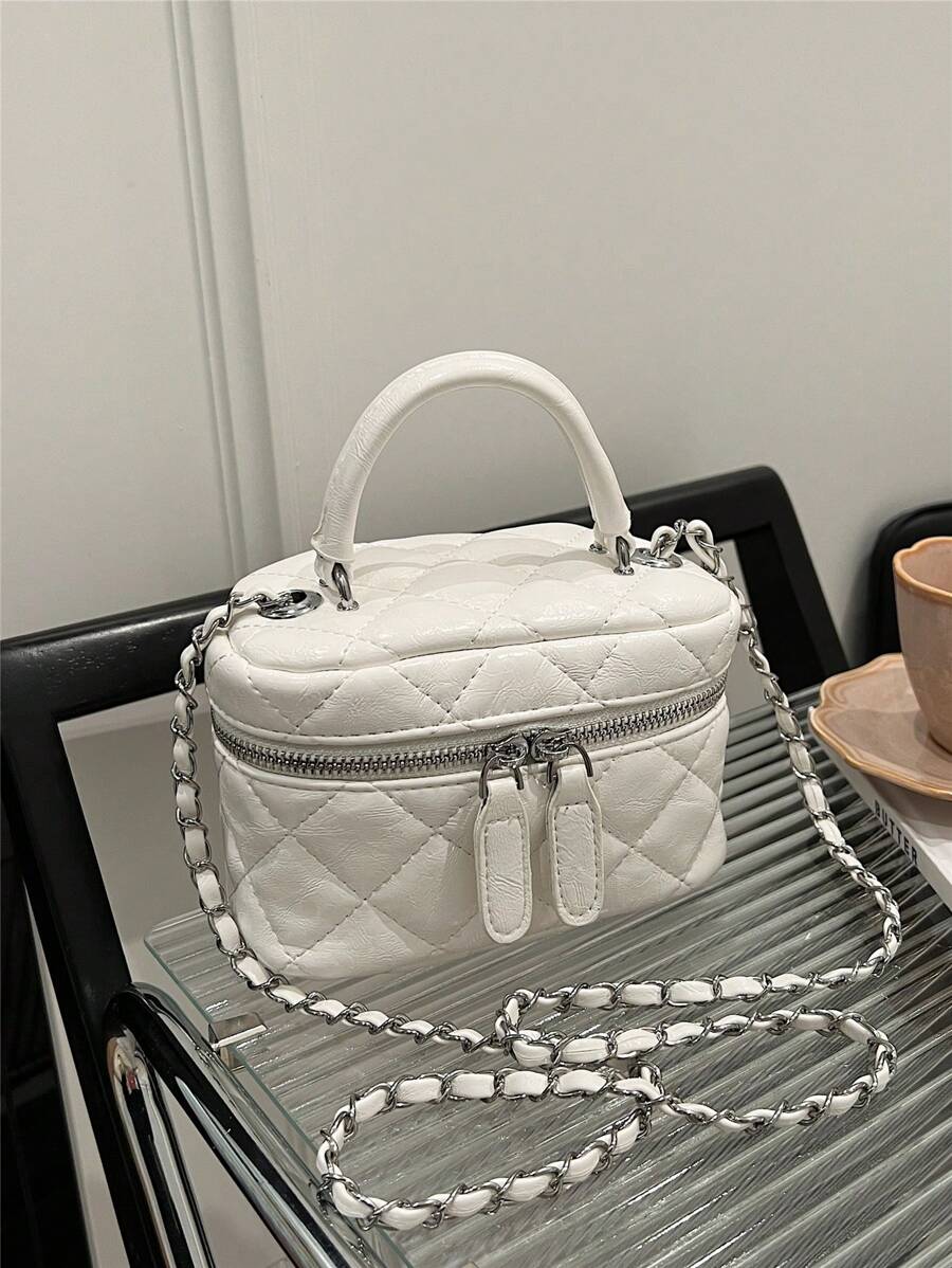 刺绣链带女士手提包和单肩包 - 白色 - 查看 1