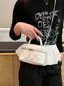 刺绣链带女士手提包和单肩包 - 白色 - 查看 7