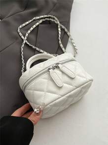 刺绣链带女士手提包和单肩包 - 白色 - 查看 4