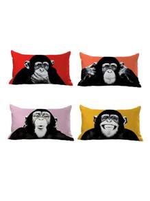 4 piezas o 1 pieza Funda de cojín decorativa de gorila colorida vintage para coche, hogar, dormitorio, sala de estar, sofá