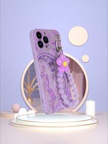 1pc Purple TPU Exotic Floral Pattern Shockproof Phone Case With 1pc Matching Purple Bead Bracelet, Compatible With IPhone/Android Phones Such As Compatible With IPhone 15 Pro Max, Compatible With Samsung A14, A54, A52, A31 4G, A23, Compatible With Redmi Note 8 Pro, 11 Pro 4G, 12 4G, Compatible With OPPO A54,International Version, Not The Domestic Version - Multicolor - View 2