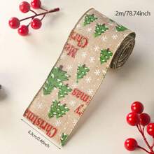 1 Rollo de 2m de Cinta, Rollo de Tela de Lino con Moño de Arpillera, Cinta con Patrón de Copos de Nieve y Borde de Alambre Metálico, para Empaque y Decoración - Multicolor - Ver 19