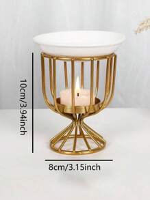 1個/套鐵藝幾何燭台,配有陶瓷碗加熱香薰油和水療香薰 - 金色 - 查看 22
