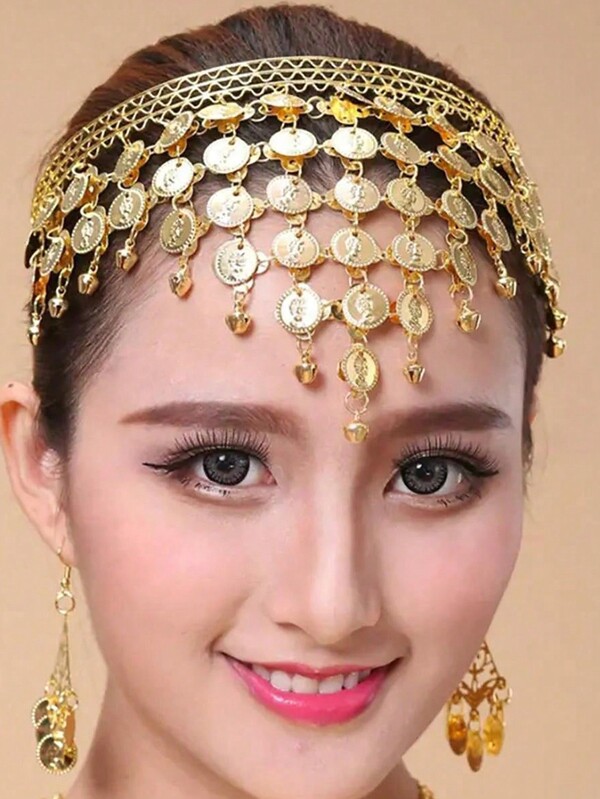 1 Stück Vintage Pailletten Haarband, mehrschichtiger glitzernder Haarschmuck für Frauen, Bauchtanz Kostüm Accessoires, Retro Hauschmuck für Aufführungen und Festivaloutfits