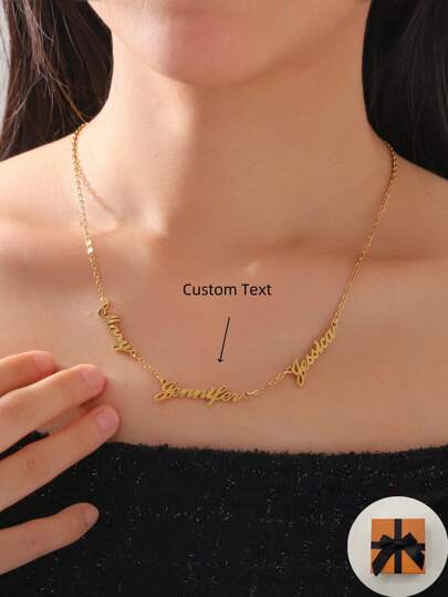 1pc Customized Fashion 18K Gold Plated Stainless Steel Multiple Name Text Necklace, Gift For Couple, Friend, Family - Gold Color Gold, Silver Stylish, Fall Fashion, Casual, Vintage, Old Money Custom, Personalized, Unique Ideal Gifts For Her Girlfriend, Mom, Family, Friends, Daughter, Her, Grandparents For Anniversaries, For Birthdays, For Daily Wear, For Prom, For Mother's Day, For Valentine's Day, For Graduation, For Weddings Valentines