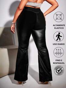 Flare Plus Size In Cirre Glitter Wet Fake Leather Elegance And Comfort In One Piece - 黑色 - 查看 4