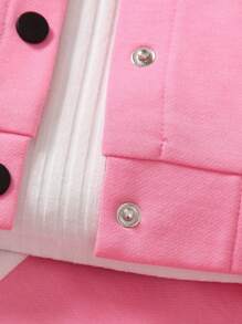 2件套女童休闲学院风星星字母印花撞色长袖连帽外套和裤子套装，轻薄面料，适合春秋季穿着 - 玫紅色 - 查看 6