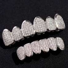 Full Zirconia Stone Tooth Grills, Unisex Gold And Silver Color Detachable Teeth Jewelry Rapper Accessories - Multicolor - View 11