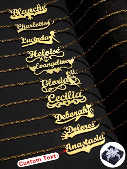 Personalized Custom Name Necklace, Stainless Steel Gold Minimalist Handwritten English Name Letter Jewelry, Gift For Couple, Friend, Mom, Christmas, Halloween, Valentine's Day, Anniversary Gold,Silver Stylish,Fall Fashion,Casual,Vintage,Old Money Custom,Personalized,Unique Ideal Gifts,Chic Autumn,Jewelry & Watches,Customized Fashion Word Necklaces,New Year Glamour