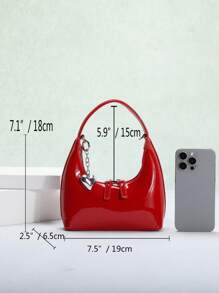 1pc Red Patent PU Leather Shoulder Bag, Fashionable Heart Hardware Zipper, Chic European Style Handbag For Commute Valentines - Red - View 4