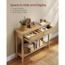 VASAGLE Console Table, Boho Entryway Table, Narrow Sofa Table, Entry Table With 2 Drawers, Behind Couch Table With Open Storage Shelf, Rounded Corners, For Living Room - Khaki - View 5