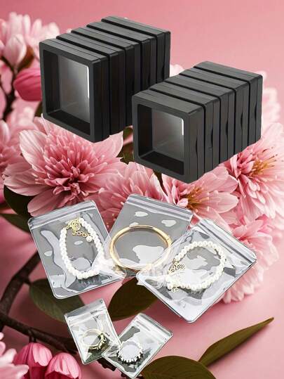 10pcs/1pc 透明薄膜盒耳环首饰收纳盒便携式抗氧化 PE 薄膜耳夹项链礼盒防尘抗氧化珠宝盒，PE 薄膜珠宝收纳包装盒，适用于戒指、耳环、手链、项链 PE 薄膜珠宝盒收纳盒：便携式耳环、戒指项链、抗氧化小巧精致珠宝悬挂盒展示盒 - 桌面、锁定、矩形、塑料、织物内饰、国际风格、无需电源“多功能存储”便携式抗氧化珠宝展示盒，带透明 PE 薄膜 - 悬挂设计，用于耳环、项链和配饰的存储