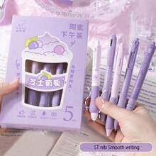 5 Stücke/set Schnelltrocknender Druckknopf-neutralstift Mit St-stiftspitze, 0,5 Mm, Spezieller Pinselstift Für Übungen, Cs Cloud Grip, Schwarz - Violett - Übersicht 7