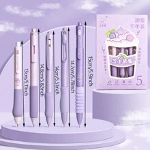 5 Stücke/set Schnelltrocknender Druckknopf-neutralstift Mit St-stiftspitze, 0,5 Mm, Spezieller Pinselstift Für Übungen, Cs Cloud Grip, Schwarz - Violett - Übersicht 9