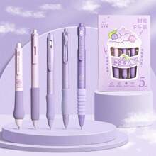 5 Stücke/set Schnelltrocknender Druckknopf-neutralstift Mit St-stiftspitze, 0,5 Mm, Spezieller Pinselstift Für Übungen, Cs Cloud Grip, Schwarz - Violett - Übersicht 8