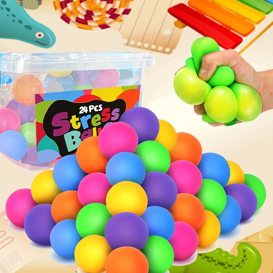 24pcs Stress Balls Bulk Mini Squishy Ball For Stress Relief - Color Changing Sensory Fidget Toy For  Basket Stuffers  Prizes Random Color,The Most Popular Stress Relieving Toy For Parties - Multicolor - View 1