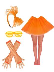 Forever & Moment 2/5 件 80 年代和 90 年代复古霓虹派对服装配饰套装蕾丝蝴蝶结头带性感芭蕾舞裙渔网连裤袜百叶窗眼镜道具适合 80 年代女性舞会派对角色扮演服装配饰 - 多色 - 查看 7