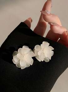 1 Đôi Bông tai nữ dệt hoa nhỏ 3D đầy màu sắc - Màu tím hoa cà - Xem 8