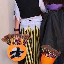 6 piezas Lápices en forma de escoba para Halloween, lápices de colores a rayas, suministros y premios para fiestas - Multicolor - Ver 5