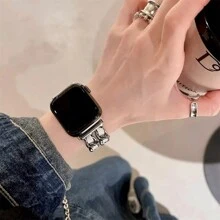 全新 PU 皮革拼接表带，适用于 38mm/40mm/41mm/42mm/44mm/45mm/49mm 手表，时尚手工表带，适用于 SE9/8/7/6/5/4/3/2/1 系列女款 - 銀 - 查看 6