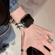 全新 PU 皮革拼接表带，适用于 38mm/40mm/41mm/42mm/44mm/45mm/49mm 手表，时尚手工表带，适用于 SE9/8/7/6/5/4/3/2/1 系列女款 - 銀 - 查看 7