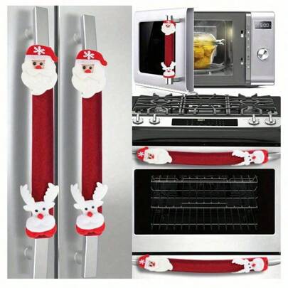 1pc/1pair Festive Christmas Oven & Fridge Handle Cover - Polyester, Battery-Free, Perfect For Holiday Home Decor,Christmas Decoration