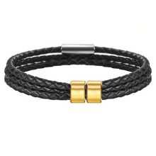 Customized Family Name Men's Bracelet, 3-Layer Black Leather Magnetic Bracelet, 20cm/22cm, Gold/Silver, Personalized Stainless Steel Beads, Laser Engraved With Family Name, Date, Birthday Gift, Christmas Gift, Father's Day Gift,Black,Gold,Stylish,Colorful,Vintage,Simple,Unisex,Casual,Cuties,Custom,Personalized,Unique,Ideal Gifts For Him,Ideal Gifts For Her,Her,Boyfriend,Girlfriend,Dad,Mom,Family,Friends,For Anniversaries,For Birthdays,For Graduation,For Prom,For Party,Stainless Steel Jewelry