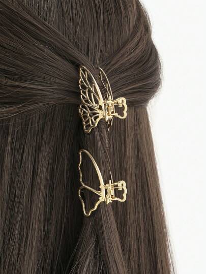 2pcs Butterfly Shaped Hollow Alloy Hair Clip For Women Hair Claws Claw Clips Hair Clips Hair Jaw Clip Hair Clamps Hair Clutch Hair Claw Clip Fall Winter Hair Accessories For Women For Vacation Outfits Woman